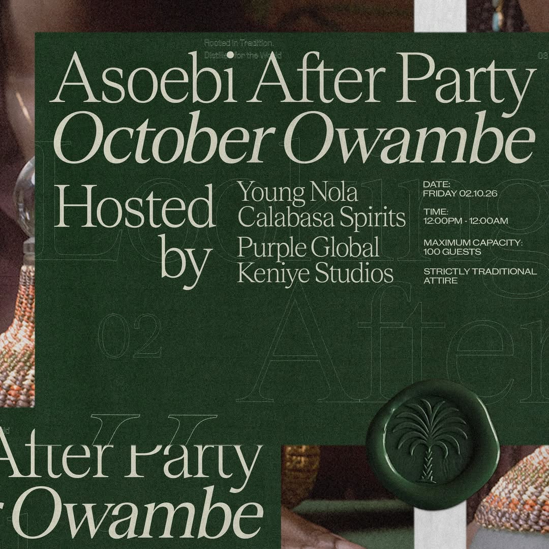 Official Asoebi After Party October Owambe invitation with the event date, time, capacity and hosts