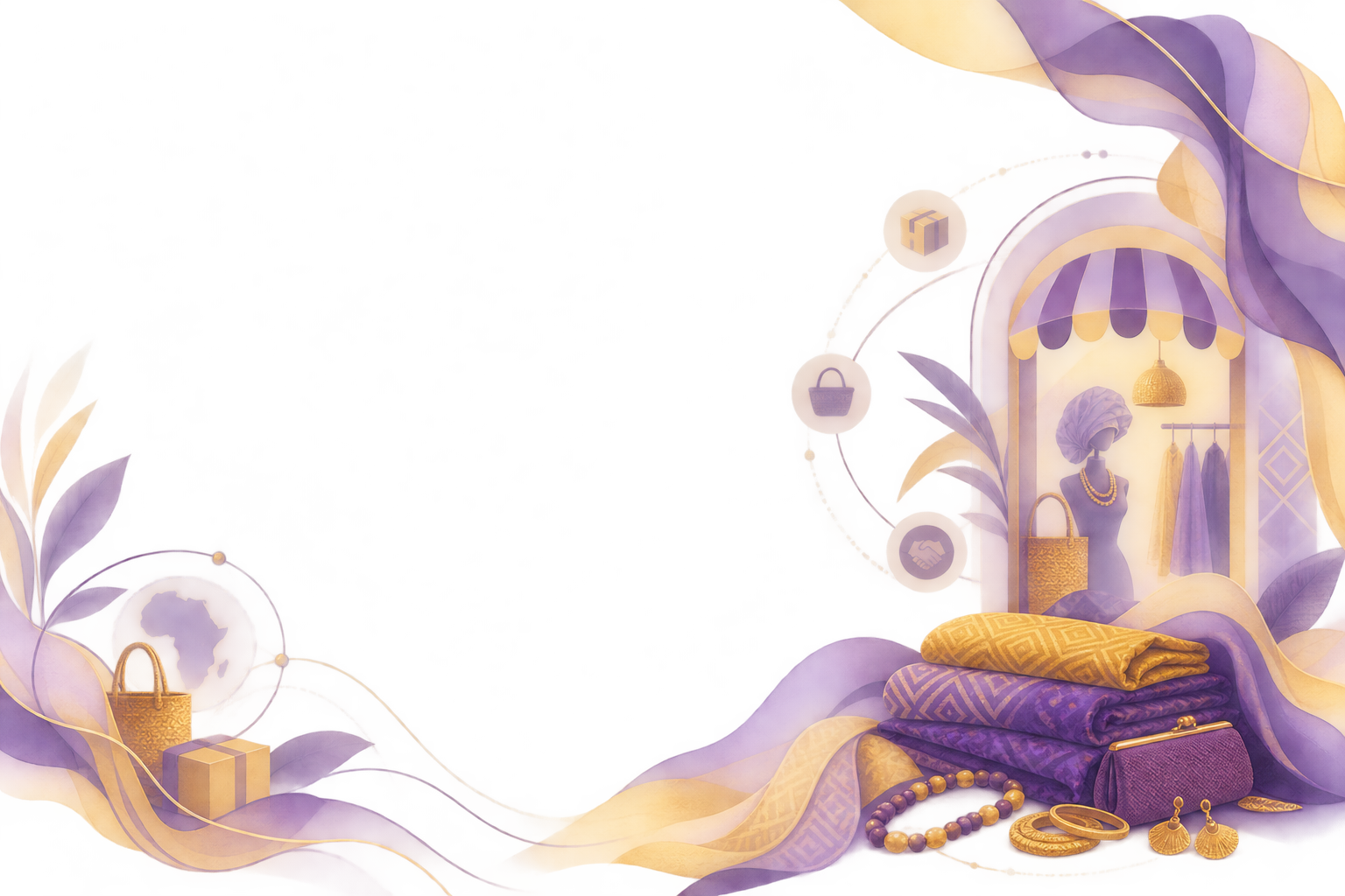 An editorial illustration of an Asoebi fashion marketplace